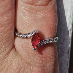 Beautiful Synthetic Red Zircon Marquis Type Cut Fashion Ring